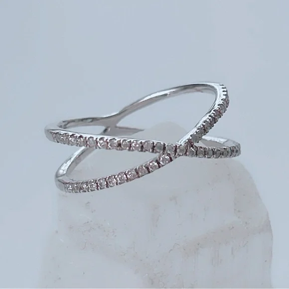 Sterling Silver Diamond Criss Cross Ring - Picture 2 of 3